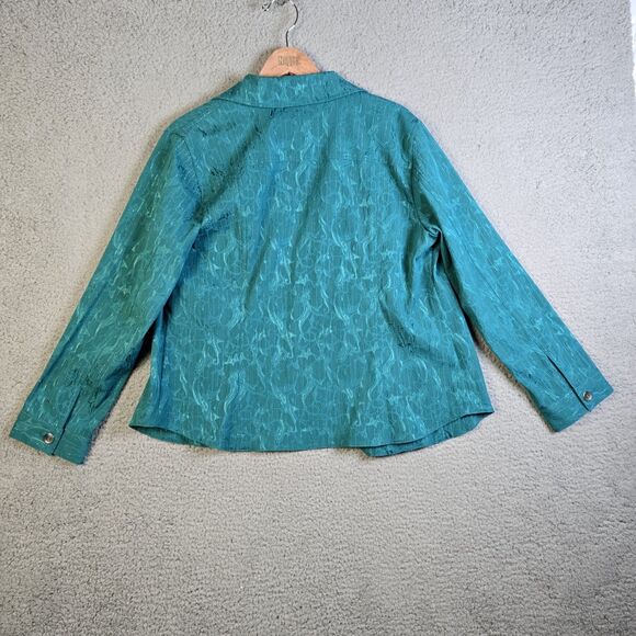 Chicos Additions Teal Textured Button Jacket Size 2 Hip Length Jacquard Workwear - Picture 2 of 16